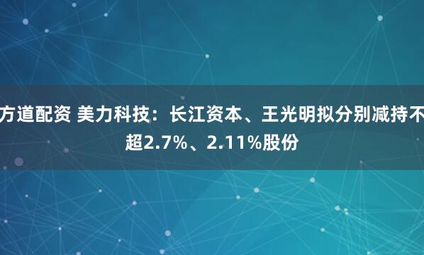方道配资 美力科技：长江资本、王光明拟分别减持不超2.7%、2.11%股份