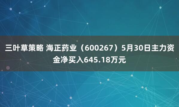 三叶草策略 海正药业（600267）5月30日主力资金净买入645.18万元